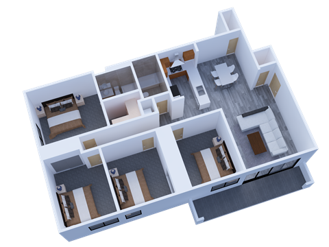 Floor plan for 4 beds, 2 baths, 1460 sqft
